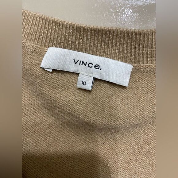 VINCE NWT Cashmere Weekend V-Neck Sweater Camel Tan Pullover Size XL - Picture 9 of 13